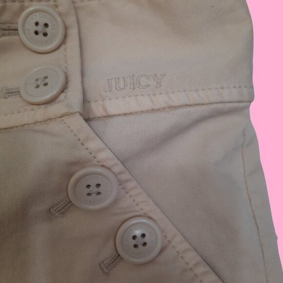Vintage Y2K Juicy Couture Beige Chino Mini Shorts With Buttons Size 6 Mid Rise - Picture 3 of 7